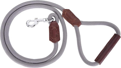 Mile High Life | Premium Leather Dog Leash | Strong Rope Leash | Leather Handle | Zinc Alloy Strong Clasp | Small Medium Large Dogs | 4/5/6 Feet(Gray, 72 Inch (Pack of 1))