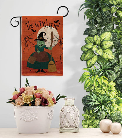Ornament Collection Halloween Garden Stakes Flag Set Home Banner Burlap Door Sign Wall Post Stand Grave Porch Outdoor Tapestry Witch is in Front Yard Decorations, Fall Gifts Made in USA