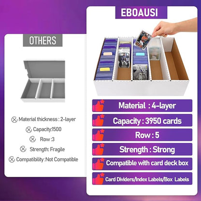 Trading Card Storage Box 5 Row Holds 3950-count,3 Pack Cardboard Storage Box with 24Divider+36 Index Label,Trading Card Dividers for Tcg,Sports,Mtg Cards (3 Pack-Large)