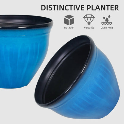 Worth Garden 12-Inch Dia. Round Blue Plastic Planters with Drain Holes, 9.5-Inch Height - 4-Pack Glossy Finish Bell-Shaped Plant Pot – Lightweight Indoor/Outdoor Flower Pots
