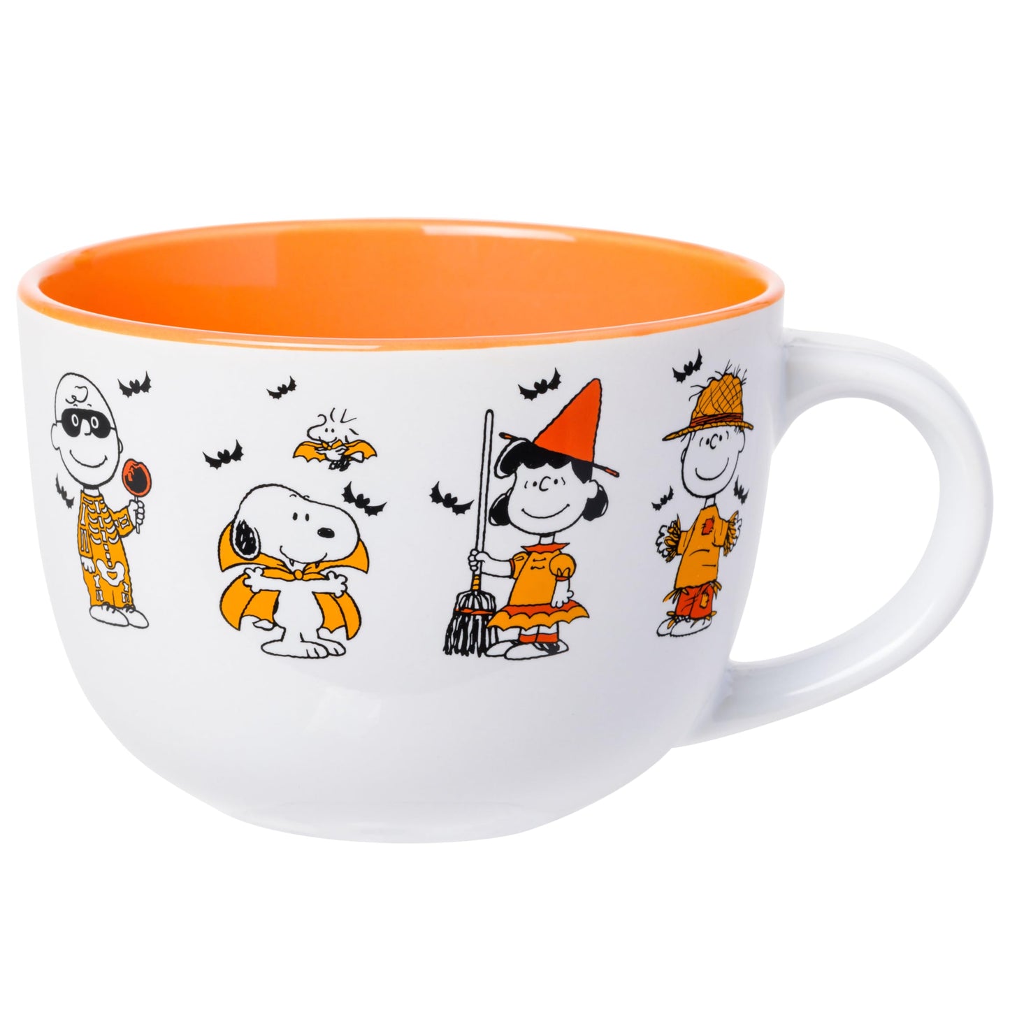 Silver Buffalo Peanuts Halloween Featuring Snoopy (Vampire), Woodstock (Vampire), Charlie Brown (Skeleton), Lucy (Witch), and Linus (Scarecrow) Ceramic Soup Mug, 24 Ounces