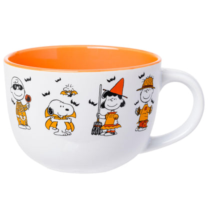 Silver Buffalo Peanuts Halloween Featuring Snoopy (Vampire), Woodstock (Vampire), Charlie Brown (Skeleton), Lucy (Witch), and Linus (Scarecrow) Ceramic Soup Mug, 24 Ounces
