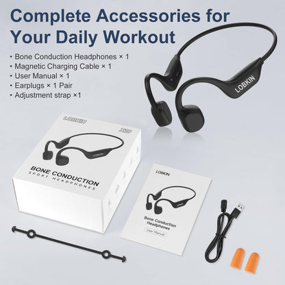 LOBKIN Bone Conduction Headphones - Open Ear Headphones Wireless Bluetooth 6.0 with Mic, 10H Playtime, IPX6, Sweat Resistant, Lightweight Sports Headphone for Running, Cycling, Gym, Outdoor, Black