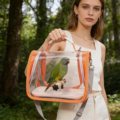 Portable Bird Travel Carrier Breathable Mesh Backpack with Perch Tray Clear View Lightweight Foldable Carrier for Small Parrots Parakeets Lovebirds (Blue)