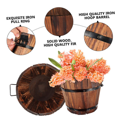 GANAZONO Wooden Whiskey Barrel Planter 6-Pack Round Outdoor Garden Flower Pots Rustic Wood Planters for Patio Lawn Decor 10.5 Inch Diameter