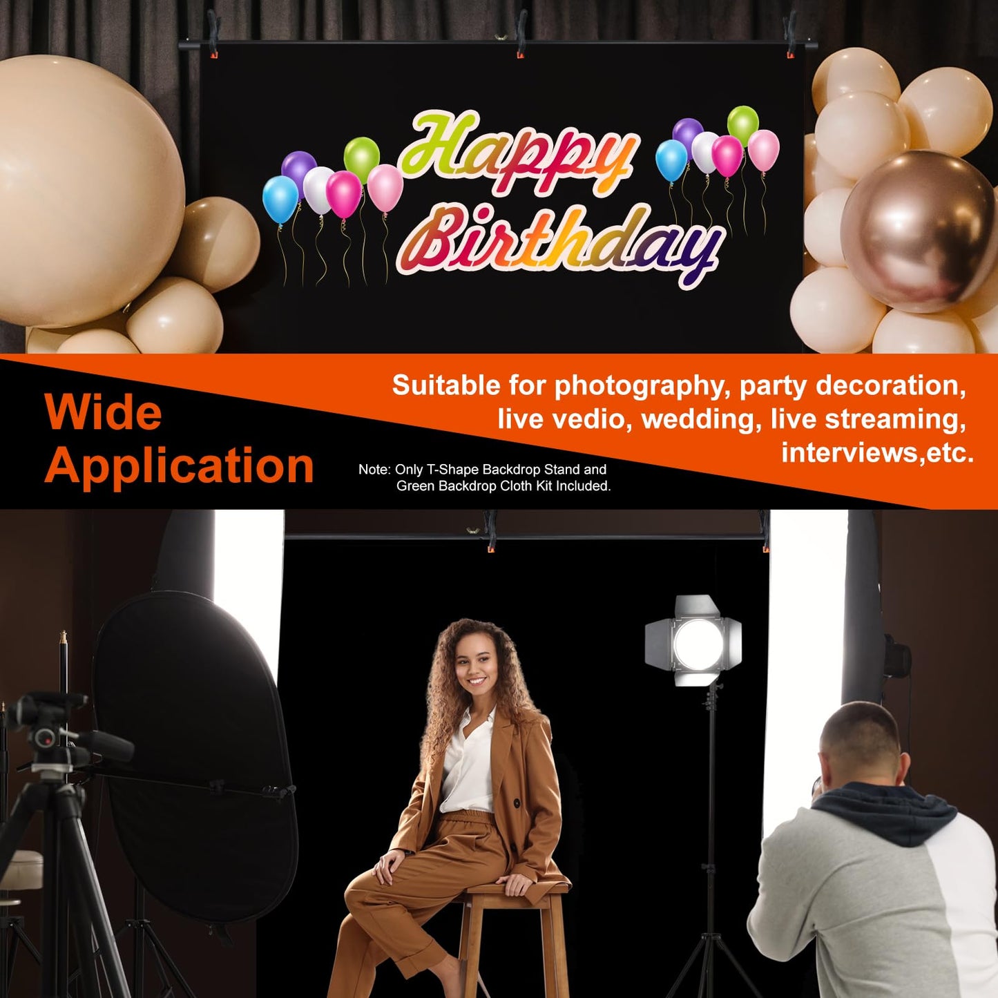 LINCO Lincostore 5x6.7ft Backdrop Stand, Portable Black Photo Backdrop Background with T-Shape Stand, Carry Bag, Spring Clamp for Photography Party Decoration Streaming Studio (Black Backdrop)