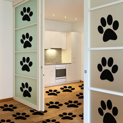 ReliThick 30 Pcs Paw Print Floor Decal 7.5" Large Pawprints Wall Cling Self Adhesive Footprint Floor Cling Window Stickers Wall Decal for Bedroom Living Room Decor(Black)