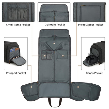 S-ZONE Garment Bag for Travel Carry on Duffle Bag for Men Travel Convertible Suit Bags Carry on Luggage Hanging Suitcase Travel Bag with Toiletry Bag, Black, 50l, Travel Garment Bag