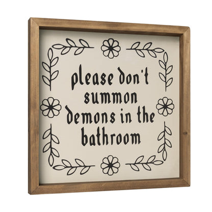flangairy 11.8" Please Don't Summon Demons In The Bathroom Sign, Wooden Bathroom Wall Decor, Witch Guest Half ﻿Bath Rustic Home Art