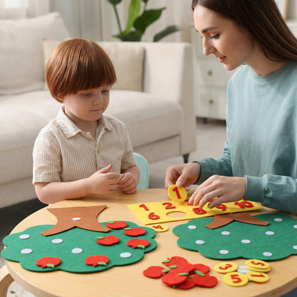 Junkin 12-Pack Bulk DIY Felt Apple Tree Numbers Set 1-10, Board Addition and Subtraction Math Games, Felt Board Activity for Classrooms, Holiday and Educational Interactive Learning