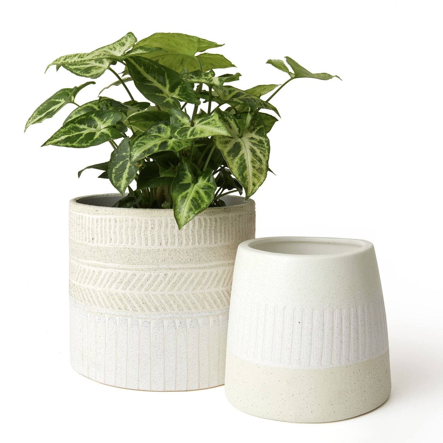LA JOLIE MUSE Flower Pots Indoor Plant Pot Set of 2, Unique Small Ceramic Plants Planter, 6.4+ 5.1 Inch Planters, Beige