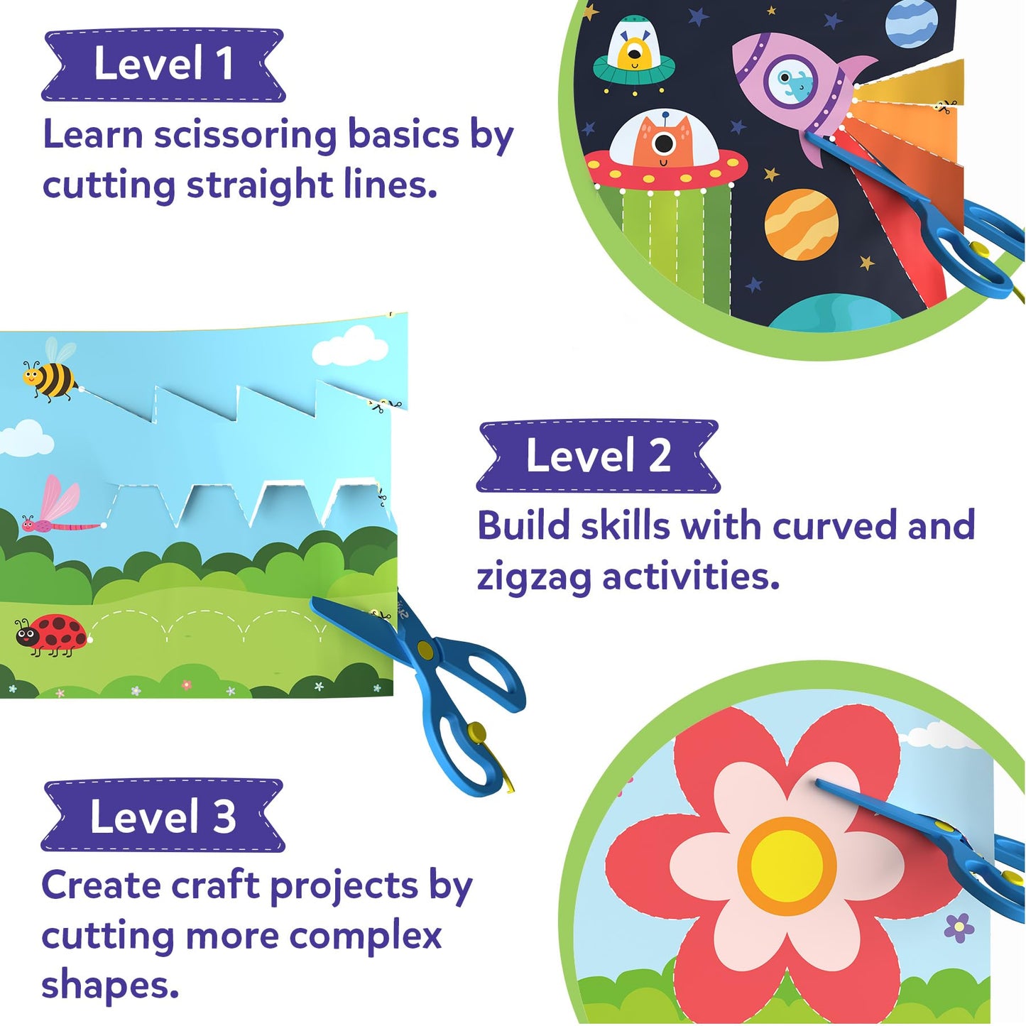 Skillmatics Scissor Skills Activity Book - Snip Snip, 25 Cutting Activities for Preschoolers, Felt Craft Kit, 2 Child-Safe Scissors, Fine Motor Skills, Screen-Free Fun, Gifts for Kids Ages 3-7