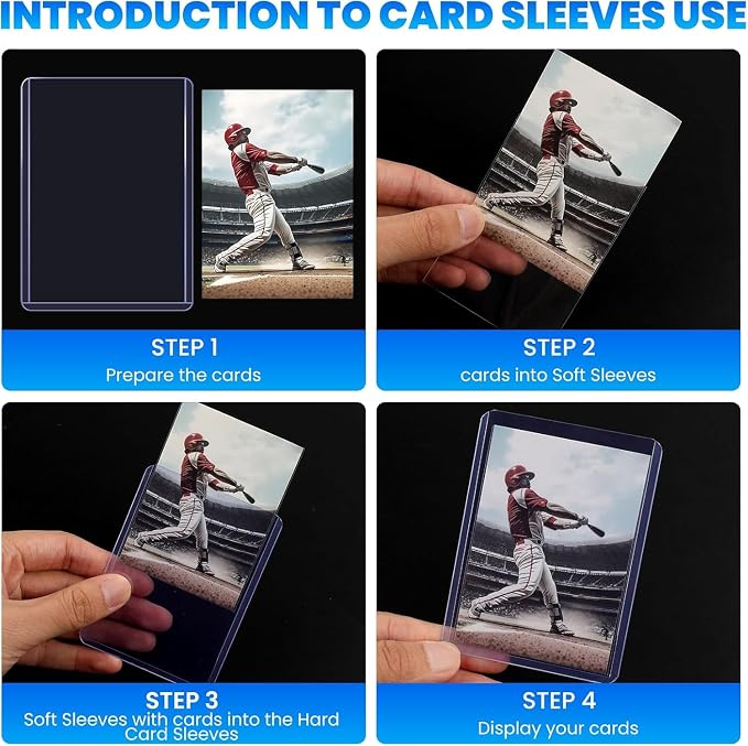 2000 Card Sleeves Top Loaders for Cards, 3" x 4" Hard Plastic Toploaders, Baseball Card Protectors, Trading Card Holder for Football Sports Cards (1000 Toploaders + 1000 Penny Sleeves)