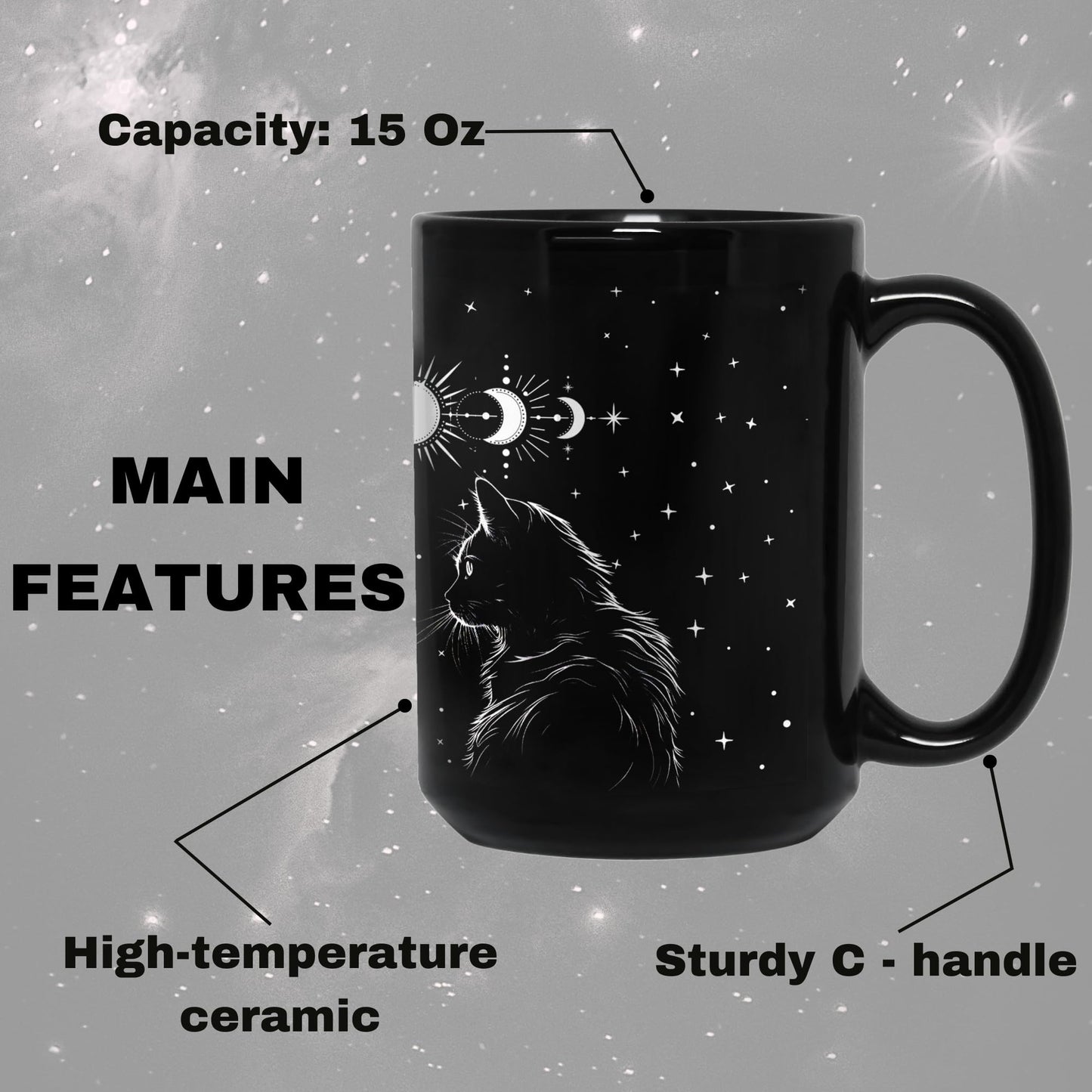 Black Cat Mug 15oz Cat Lover Gifts for Women Funny Goth Coffee Mug - Witch, Goth Decor Christmas Cup With Cats Goth Gift Witchy Gifts for Women, Men - Xmas Decorations Cats Christmas Gothic Home Decor