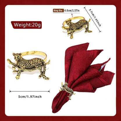 Davifina Gold Leopard Napkin Rings Set of 12 Fall Safari Napkin Rings for Christmas Halloween Dining Decor,Unique Animal Napkin Ring Holders for Baby Shower Garden Party Family Gathering Table Setting