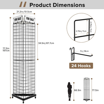 Urban Deco Triangular Grid Wall Panels for Vendor Booth - Gridwall Display Stand with Accessory 24 Hooks, 1 Set Display Racks for Vendor Events (Black)