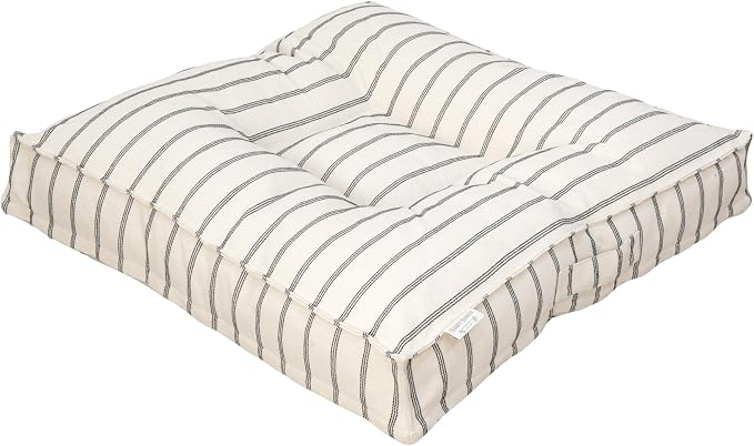 Harry Barker Striped Pillow Dog Bed, Luxury Washable Pet Bed with Recycled Fill, Soft Square Cushion Bed for Small Dogs & Cats, Cream & Black