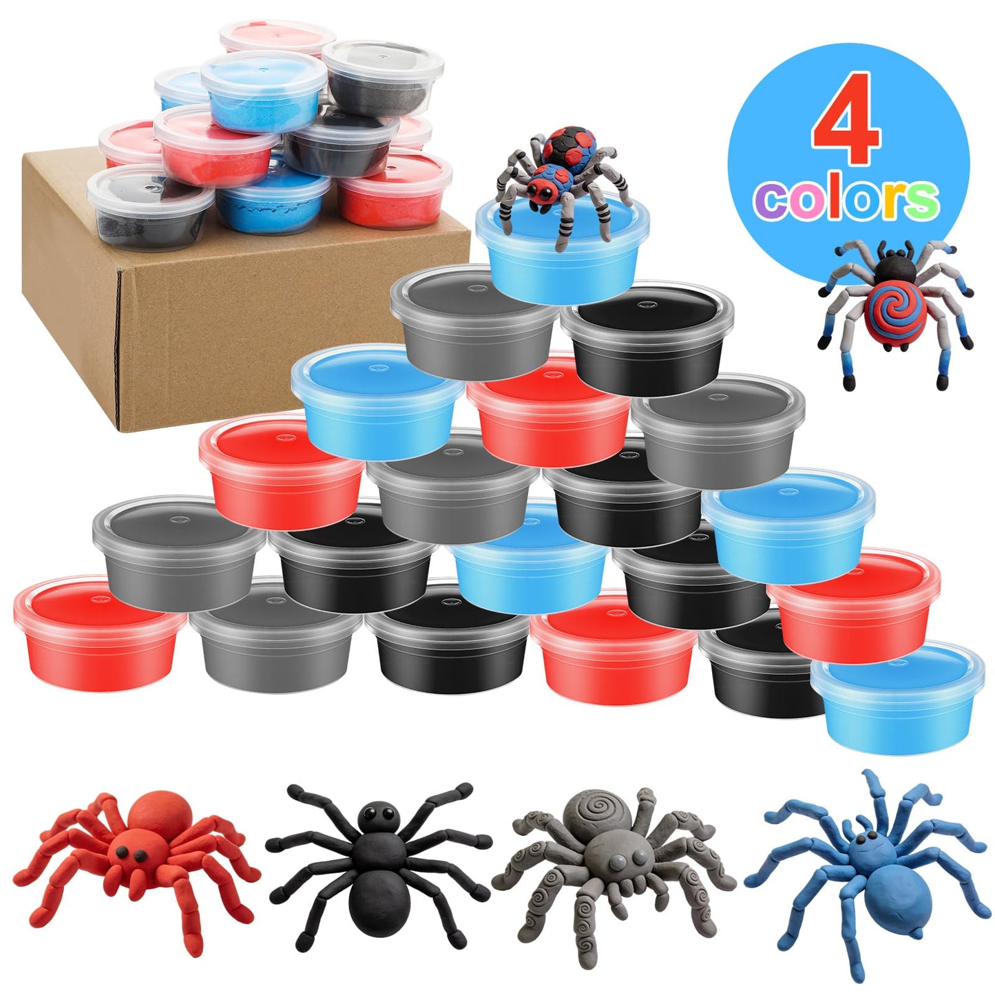 Tasdurian 24 Set Spider Party Favors for Kids Air Dry Modeling Clay DIY Spider Web Birthday Party Supplies Spiderweb Goodie Bags Stuffers Art Crafts Gifts Toy for Kids Boys Girls Prizes