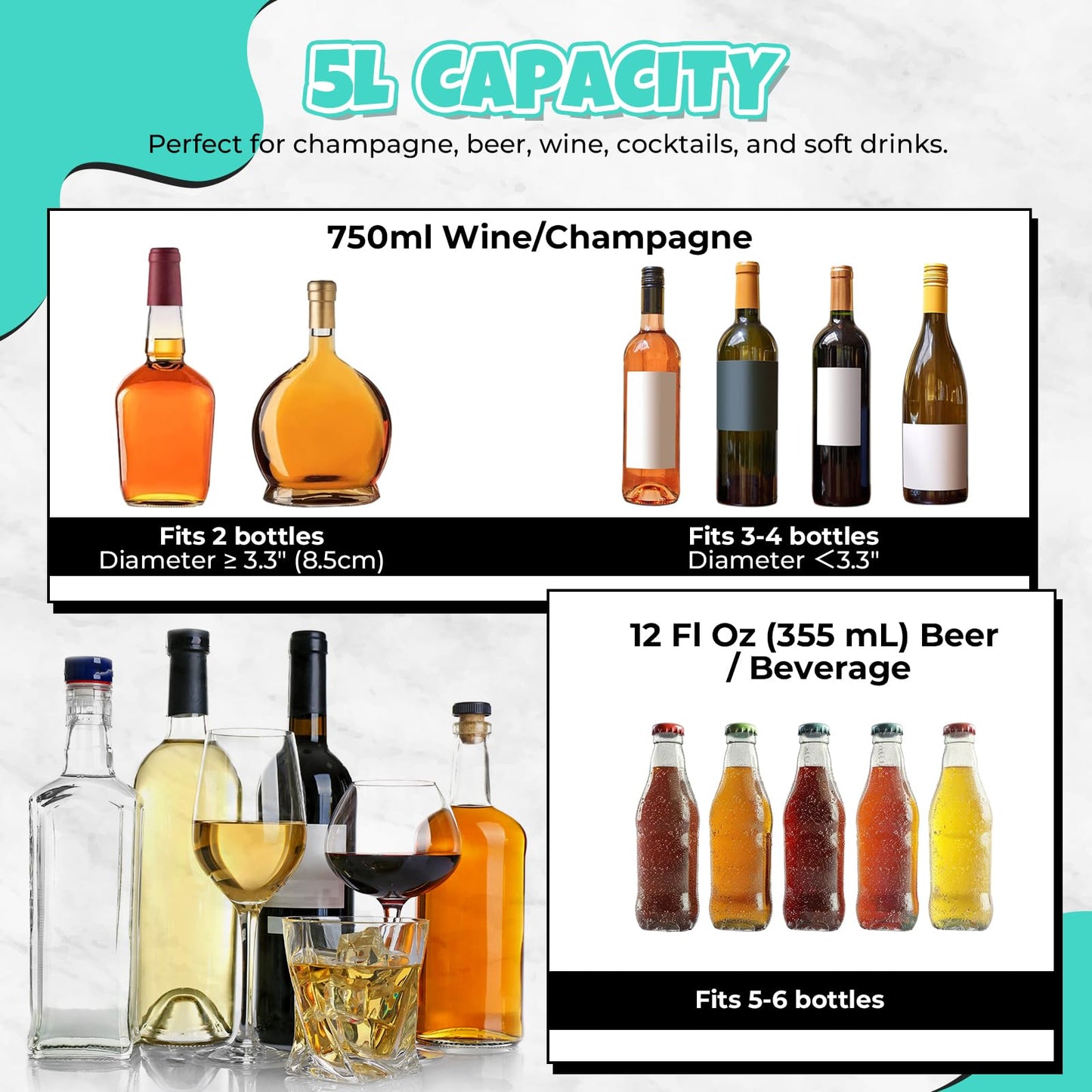 FLKQC Ice Buckets 2-Pack, 5L Large Clear Acrylic Beverage Tubs with Scoops, Plastic Champagne Wine Beer Cooler for Parties, Mimosa Bar, Cocktail & Outdoor Events, Beverage Cooling Buckets