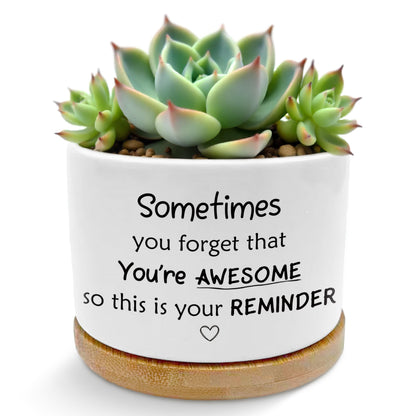 ROXMART Sometimes You Forget Your Awesome Gifts Plant Pots, Thank You Gifts for Men Women Coworkers Friends Succulent Planters, Ceramic Plant Flower Pots for Home Office Desk Table Shelf(No Plants)