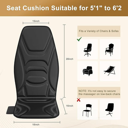 Back Massage Chair Pad with Heat, Back Massager for Back Pain Relief, Chair Massager with Vibration, Portable Massage Chair Pad for Office Use, Gifts for Dad & Mom