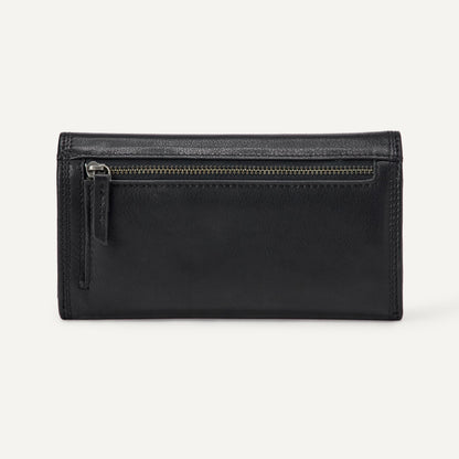 Amazon Essentials Women's Long Flap Continental Leather Wallet, Black, One Size