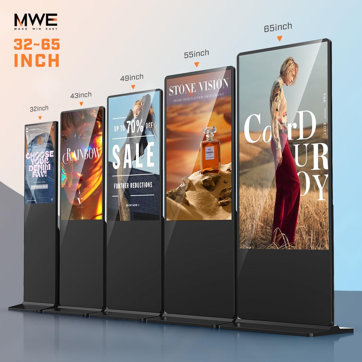 QIXZOCV MWE 32 Inch Indoor Digital Signage Displays Touchscreen Kiosk Floor Standing Advertising Display LCD Poster Interactive Display Android System with Auto Media Player