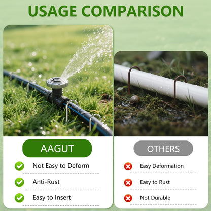 AAGUT 16 Pack Garden Landscape Staples 6 Inch Soaker Hose Stakes 11 Gauge Drip Line Irrigation Stakes Water Hose Hooks Galvanized Lawn U Pins Sod Nails for Chicken Wire, Drip Tubing, Dog Fence
