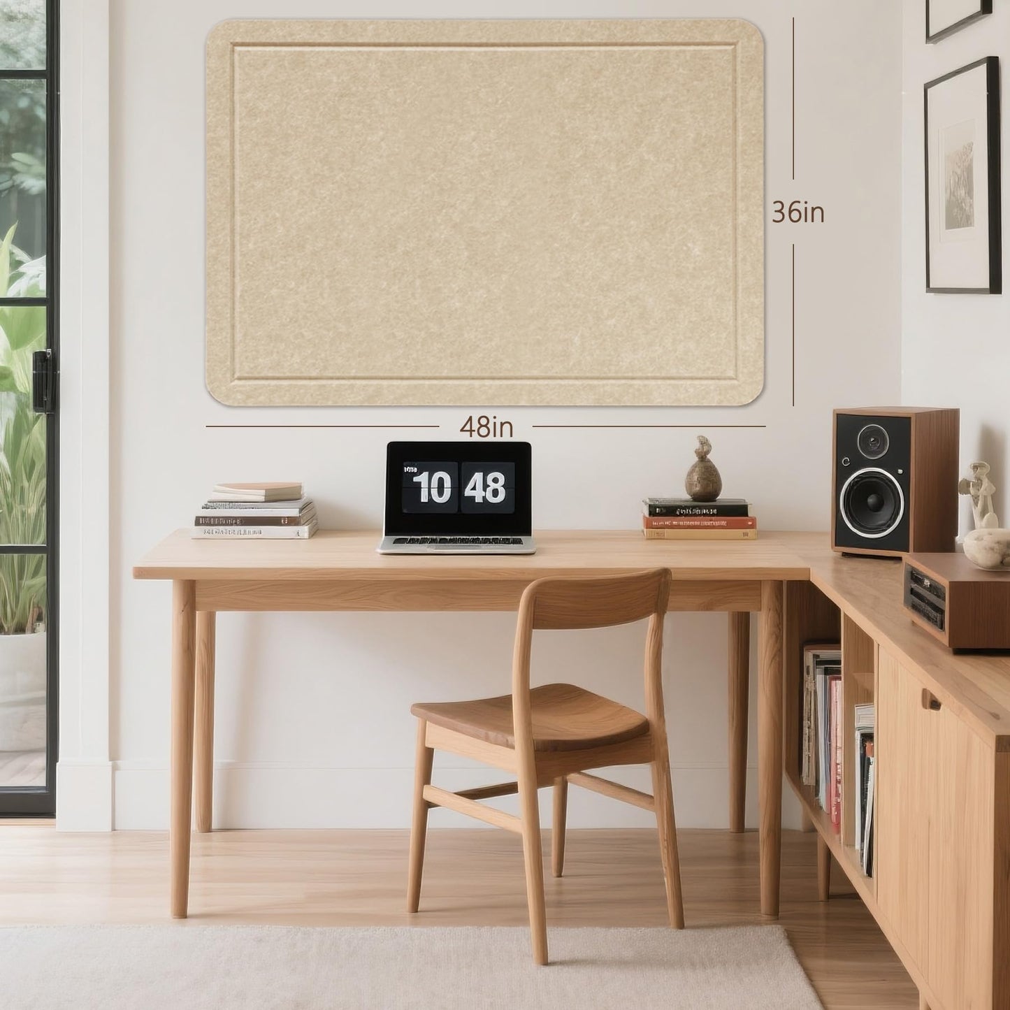 Lightomorrow Large Bulletin Board, 48 x 36 Inches Cork Board Alternative Decorative Felt Pin Board with Safe Removable Adhesives & 20 Push Pins for Home Office Classroom Walls-Khaki