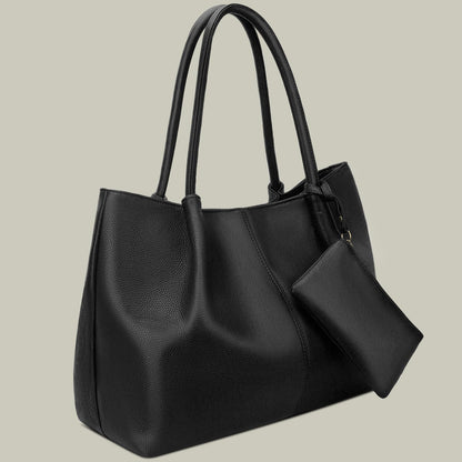 KKXIU Tote Bag for Women Vegan Leather Shoulder Purse Large Capacity Travel Bag (Black)