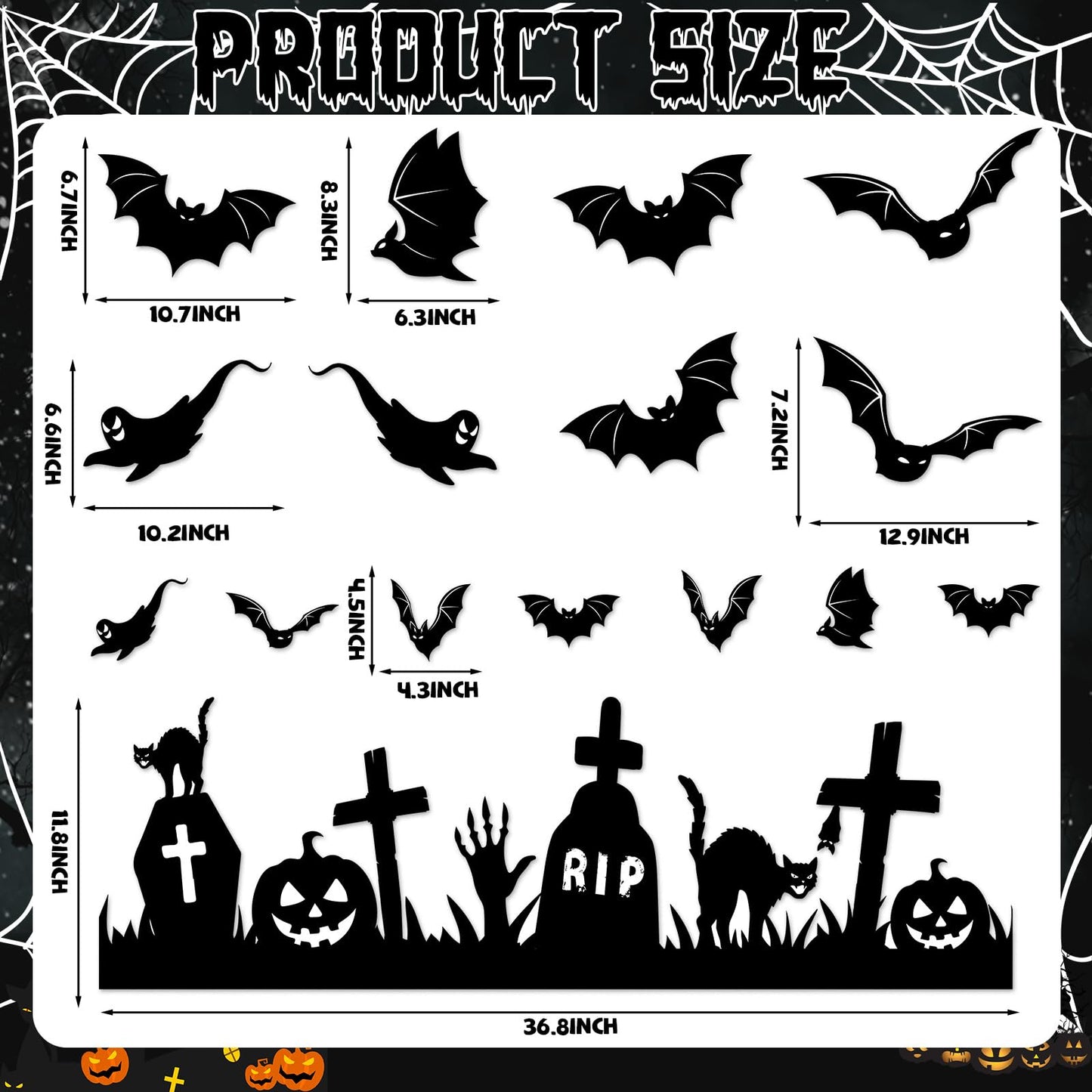 32Pcs Halloween Garage Magnets Door Decorations Happy Halloween Tombstone Cross Pumpkins Black Cat Bat Ghost Magnetic Refrigerator Stickers Large Decals for Halloweens Holiday Outdoor Car Party Decor
