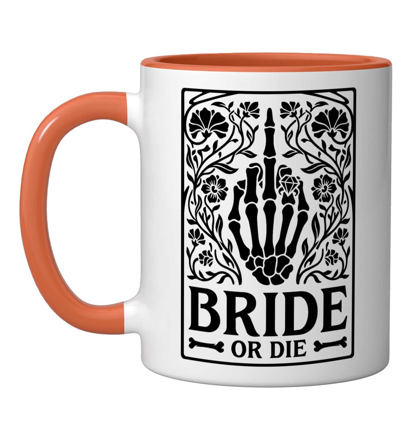 Bride Or Die Retro Halloween Bachelorette Matching Hen Do Ceramic Mug, Orange/White