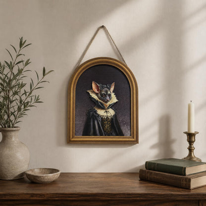 3D Gothic Bat Table Decor Painting, Dark Academia Victorian Vampire Animal Portrait Wooden Wall Art for Home Bar Desk Shelf, 8x10 Inch