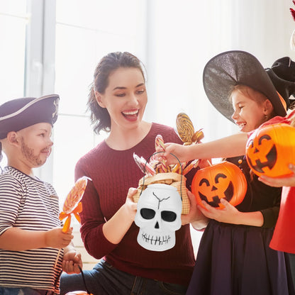 STOBAZA Halloween Candy Bucket for Kids Halloween Skull Bowl with Handle, Treat or Trick Sweets Snack Bucket