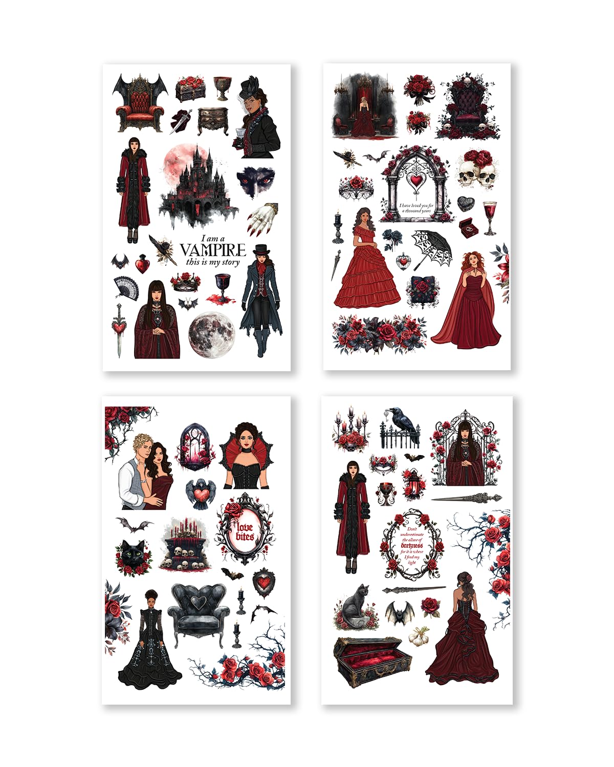 Rongrong Dark Hearts Halloween Planner Sticker Book – 24 Pages of Gothic, Vampire-Inspired Stickers – Perfect for Journals, Scrapbooks, Dark Academia & Spooky October Planner Spreads