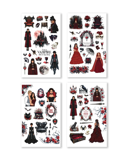 Rongrong Dark Hearts Halloween Planner Sticker Book – 24 Pages of Gothic, Vampire-Inspired Stickers – Perfect for Journals, Scrapbooks, Dark Academia & Spooky October Planner Spreads
