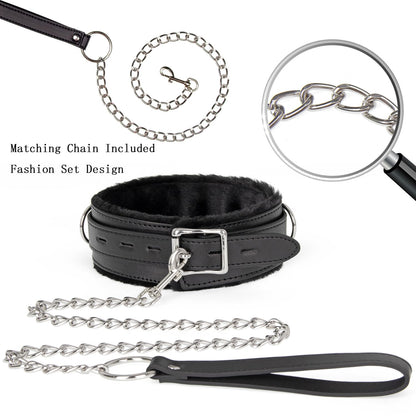 AUEDIRSN Leather Choker Necklace for Women, Gothic PU Leather Collar with Soft Faux Fur Lining, Adjustable Fashion Choker with Metal Buckle for Cosplay, Punk Style & Daily Wear (Black)