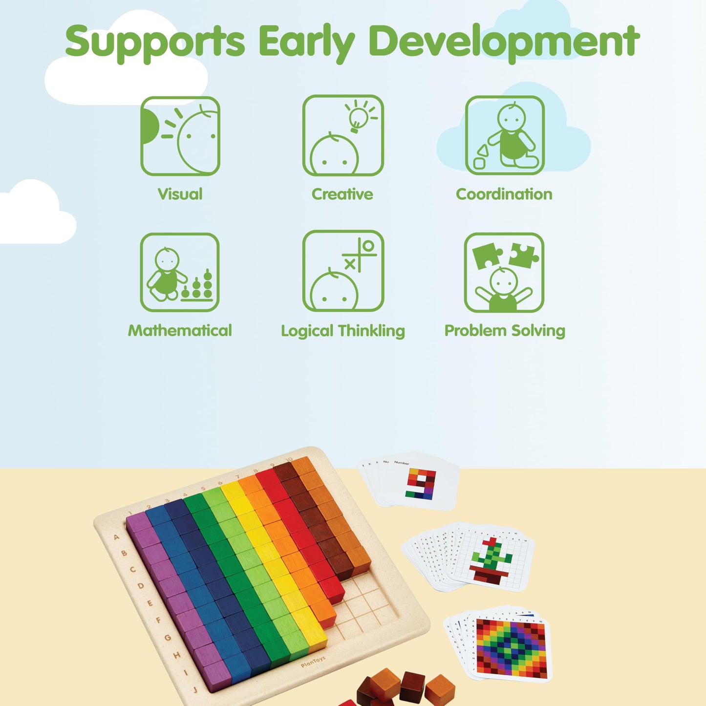 PlanToys® Wooden Math Blocks & Rods