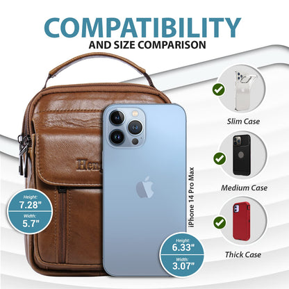 hengwin Travel Leather Crossbody Cell Phone Purse Messenger Bag Waist Pouch Fanny Pack Shoulder Handbags with Top Handle Shoulder Strap (Brown)