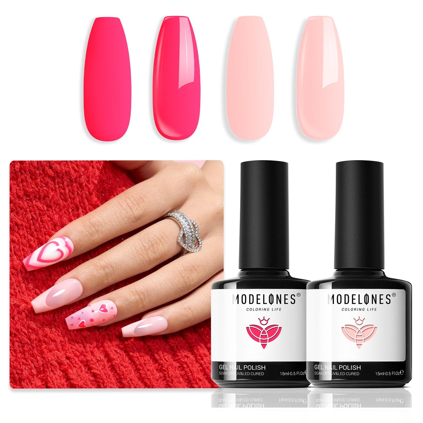 modelones Gel Nail Polish Set 2 Pcs 15ml French Manicure Kit White Nude Pink Jelly Sheer Gel Polish Soak Off UV LED Classic French Tip Gel Polish Natural Nail Art DIY Gift for Women