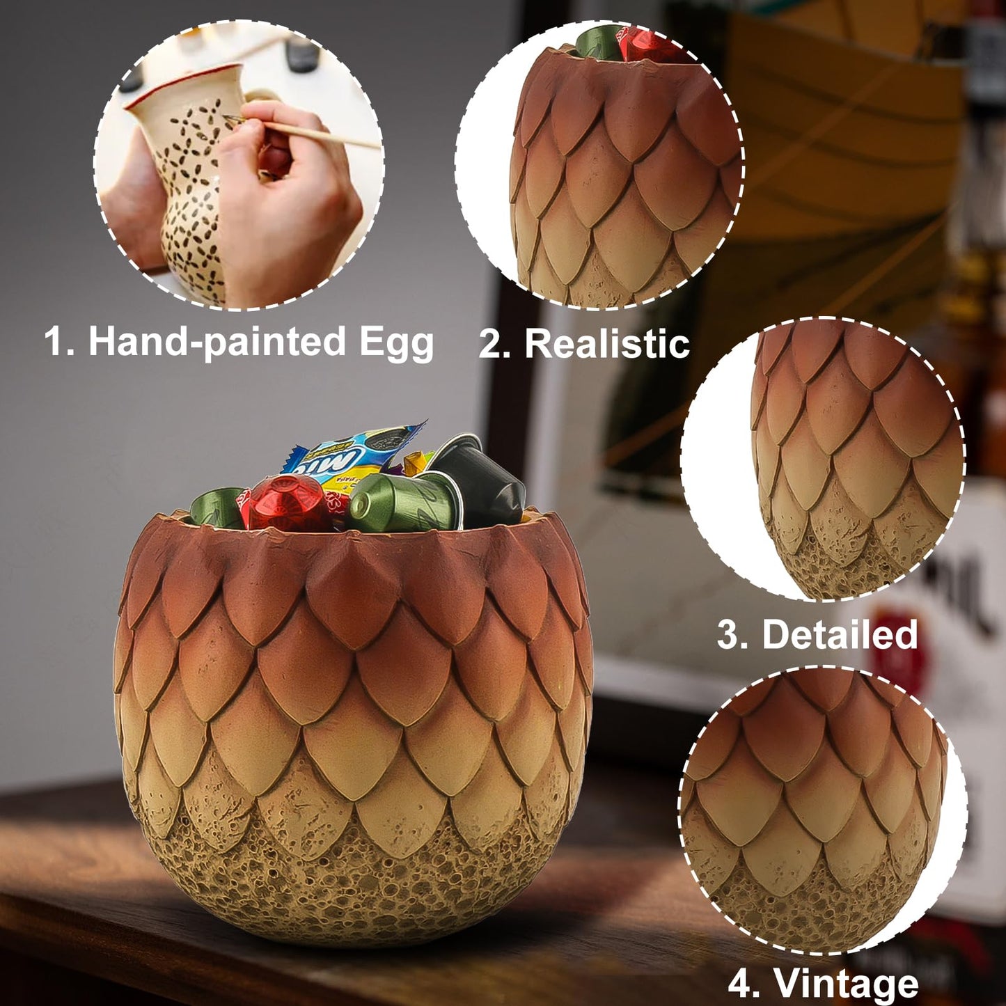 ehuoyan Large Halloween Candy Bowl Extra Large Dragon Egg Dish for Keys and Decorations Indoor Halloween Decor Red