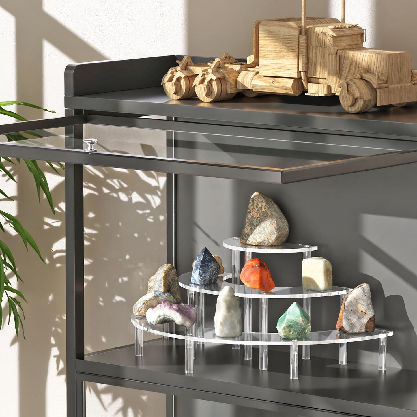 Dooiclear 3 Tier Acrylic Display Risers 2 Pack, Half Moon Cupcake Stand, Clear Perfume Organizer, Dessert Stand for Display, Clear Display Stand for Food, Cupcake, Perfume, Collections