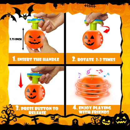 Halloween Treats Non Candy for Kids 6 Pack, Wind Up Pumpkin Spinning Tops Toys Gifts for Toddlers, Halloween Boo Basket Bucket Goodie Bag Stuffer School Party Favors Prizes Trinket for Boys Girls