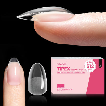 Beetles Tipex Instant Apex Nail Tips Kit, Coffin Long 224Pcs 16 Sizes Pre-Building & Pre-Etched Thicker Acrylic Nails False Nail Extension with Tipex Nail Glue Mini Nail Lamp