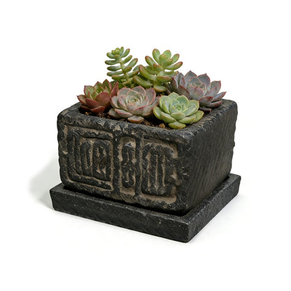Txjyuyy Small Succulent Pots - Stone Square Plant Pot for Indoor Plants - Rustic Decorative Mini Planter for Desk, Cactus, Bonsai and Farmhouse Home Decor