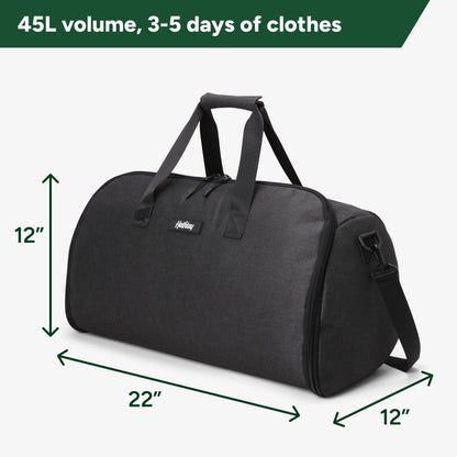 Halfday Convertible 2-in-1 Garment Duffel Weekender Bag 45L: Wrinkle-Free Travel (Hanging Suit Compartment, Shoe Pockets, Trolley Sleeve), Durable & Water-Resistant Carry-on, Shadow