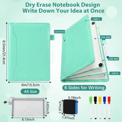 Feifeiya 6 Sides Dry Erase Notebook Portable White Board 9"x6"(a5) Travel Dry Erase White Board Notebook Foldable Anti-ghosting Surface for Office, School, Study, Travel & Business Meeting Planning