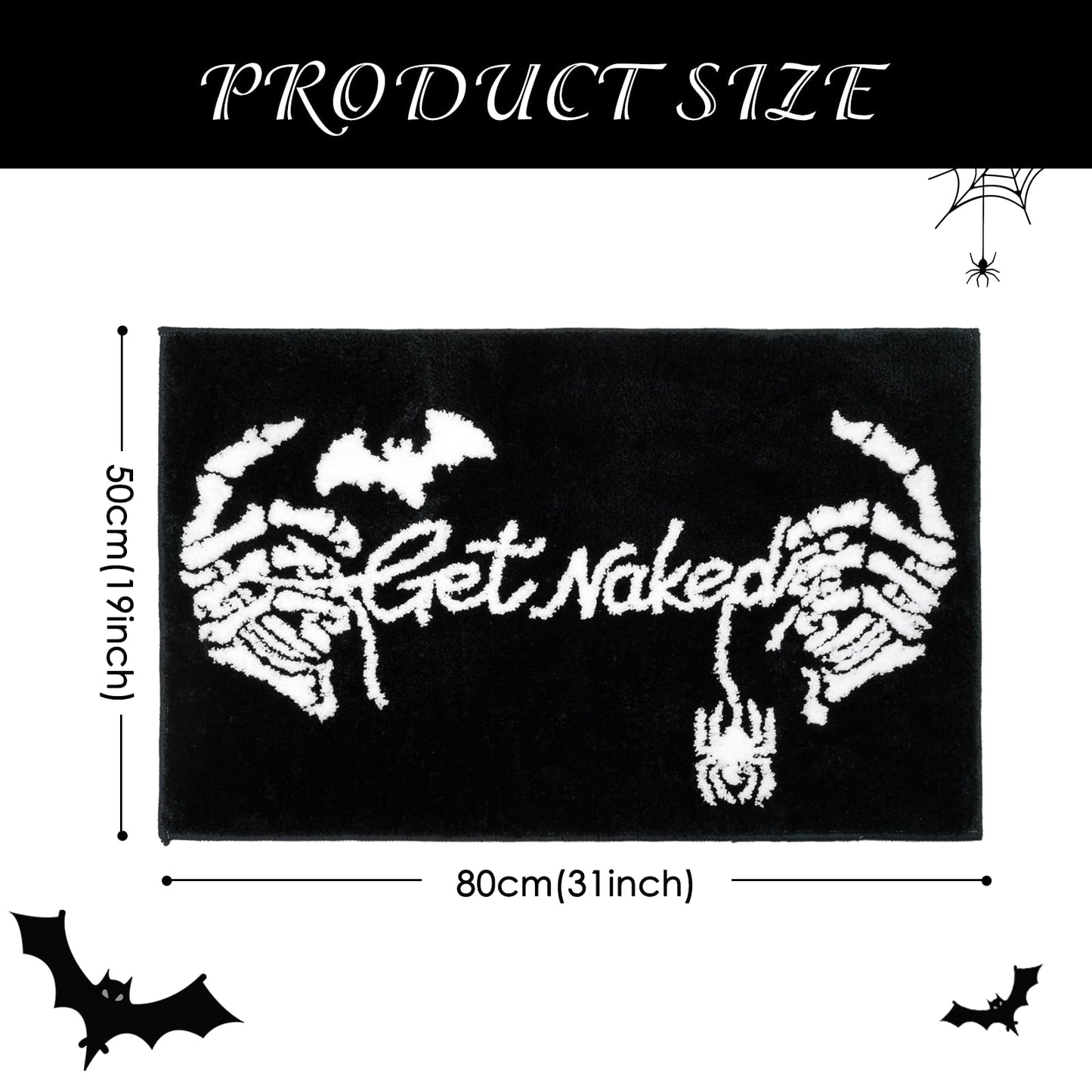 Lindameler Get Naked Gothic Bath Mat Black White Gothic Bathroom Rug Skull Skeleton Get Naked Bath Mat Non-Slip Rug Washable Goth Bath Rug for Front Door, Bedroom, Living Home Decor 20x32 inch
