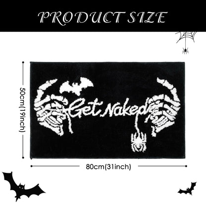 Lindameler Get Naked Gothic Bath Mat Black White Gothic Bathroom Rug Skull Skeleton Get Naked Bath Mat Non-Slip Rug Washable Goth Bath Rug for Front Door, Bedroom, Living Home Decor 20x32 inch
