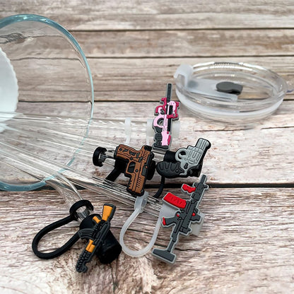 11 Pcs Gun-shaped Straw Toppers for 40 Oz Tumblers Silicone Ak Straw Caps Party Favors, 0.3 Inch
